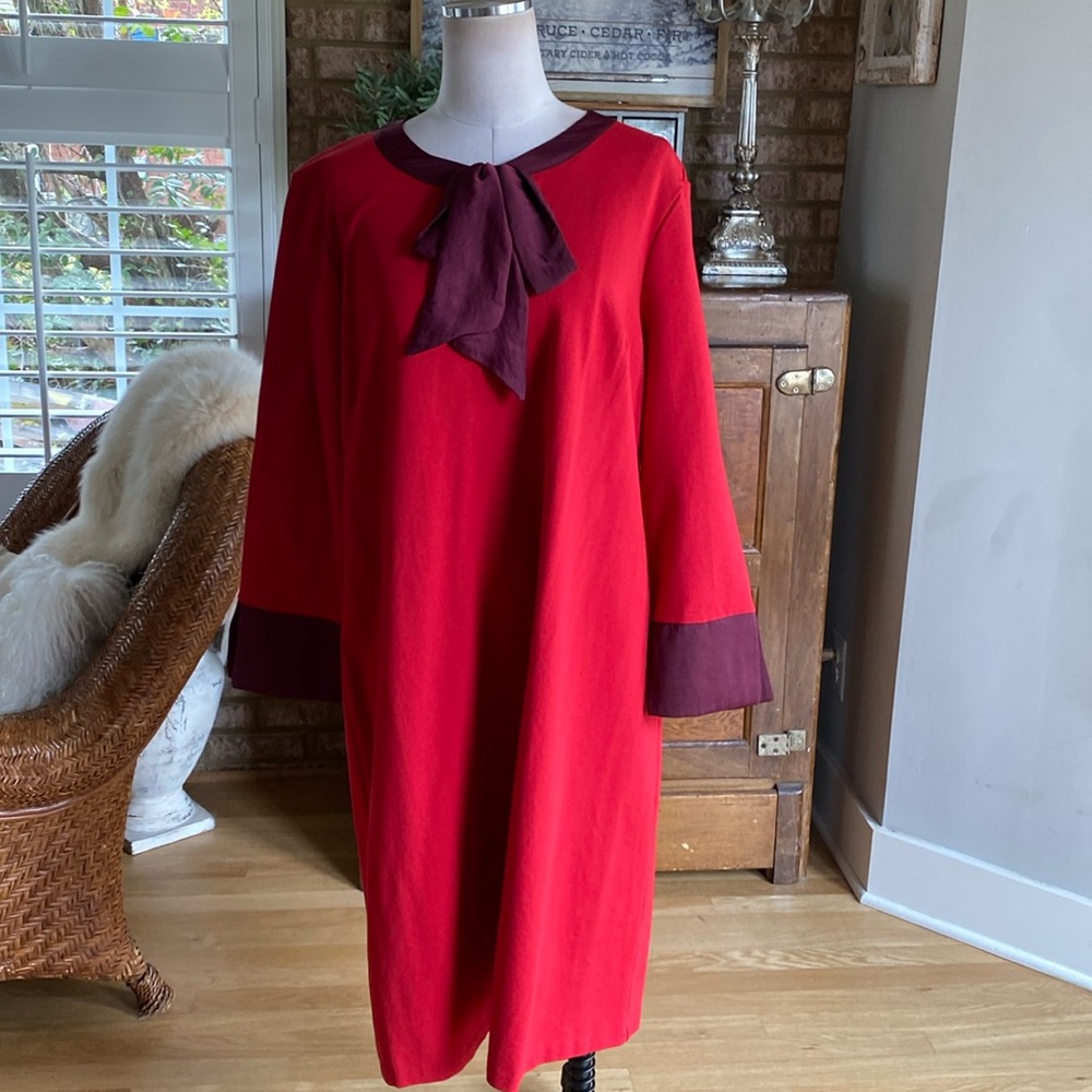 BODEN 3/4 SEEVE TWO TONE RED DRESS 3.4 SLEEVE 18 NEW